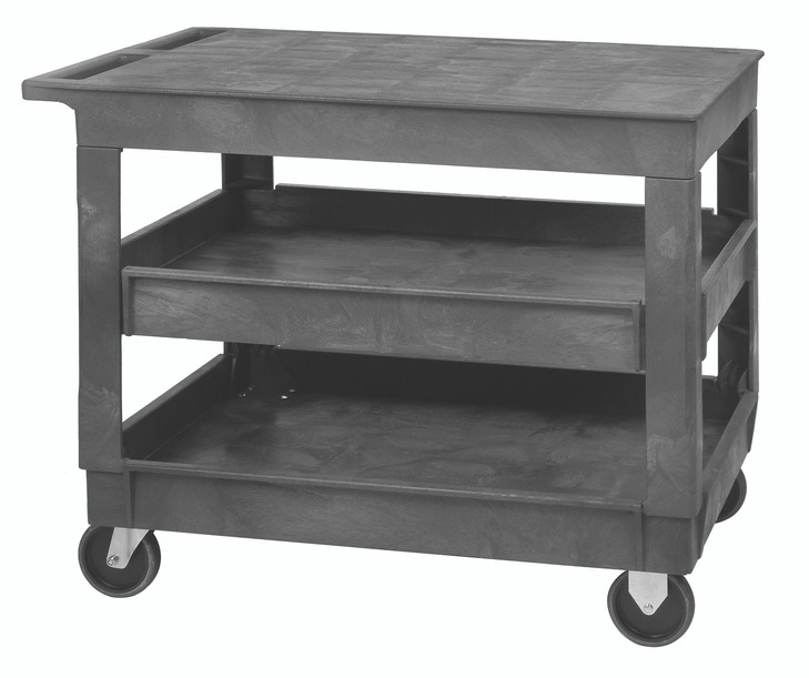 PFTC4026-33-3 Flat Top Polymer Utility Cart 26"D x 40"W x 32.5"High with 3 shelves