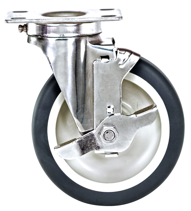 PT-PSB-S Swivel Polyurethane Stainles Steel Caster, 5" x 1-1/4", with brake, each