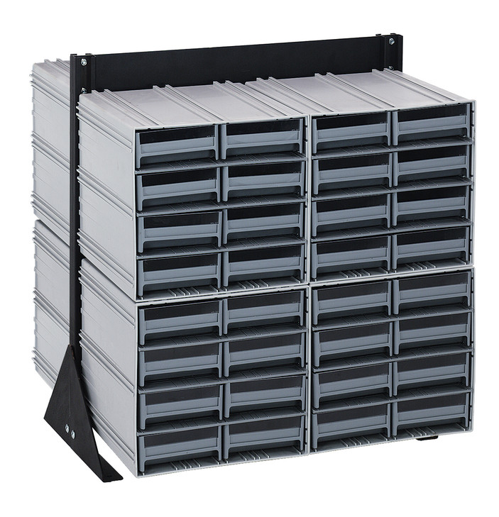 QIC-224-83GY Interlocking Storage Cabinets Floor Stand, double sided, 24"D x 23-5/8"W x 28"H, 750 lbs. load capacity, includes: (8) QIC-83, (64) gray drawers, 14 gauge steel, black coated finish