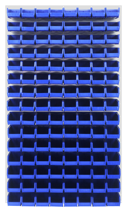 QLP-3661HC-220-120BL Louvered Panel, wall mounted, 36"L x 8"D x 61"H, includes: (120) QUS220, blue bins, heavy-duty 16 gauge cold rolled steel, oyster white enamel coated finish (mounting hardware not included)