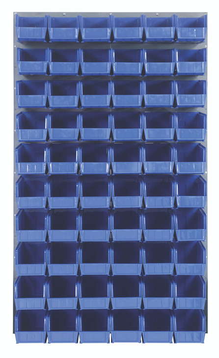 QLP-3661-230-60BL Louvered Panel, wall mounted, 36"L x 11"D x 61"H, includes: (60) QUS230, blue bins, heavy-duty 16 gauge cold rolled steel, gray enamel coated finish (mounting hardware not included)