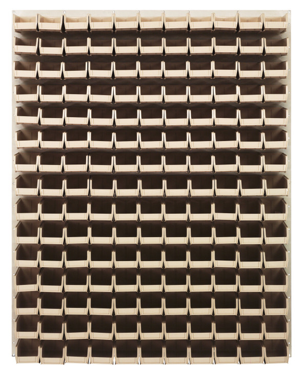 QLP-4861HC-220-165IV Louvered Panel, wall mounted, 48"L x 8"D x 61"H, includes: (165) QUS220, clear bins, heavy-duty 16 gauge cold rolled steel, oyster white enamel coated finish (mounting hardware not included)