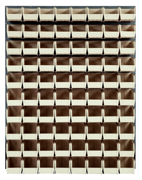 QLP-4861-230-80IV Louvered Panel, wall mounted, 48"L x 11"D x 61"H, includes: (80) QUS230, clear bins, heavy-duty 16 gauge cold rolled steel, gray enamel coated finish (mounting hardware not included)