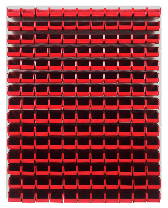 QLP-4861HC-220-165RD Louvered Panel, wall mounted, 48"L x 8"D x 61"H, includes: (165) QUS220, clear bins, heavy-duty 16 gauge cold rolled steel, oyster white enamel coated finish (mounting hardware not included)