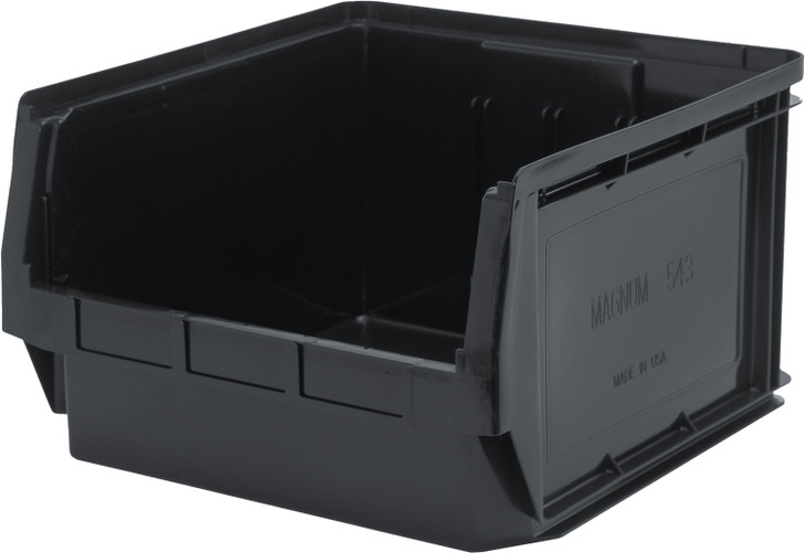 QMS543BK Magnum Bin, 19-3/4"L x 18-3/8"W x 11-7/8"H, 150 lbs. stack capacity, high density polypropylene, imprevious to most solvents, corrosion, rust and rot resistant, black, Made in USA