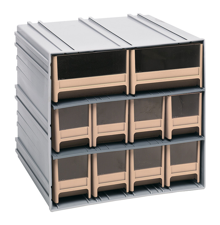 QIC-8224IV Interlocking Storage Cabinets, 11-3/8"D x 11-3/4"W x 11"H, includes: (8) IDR202 and (2) IDR204, windows and (2) dividers per drawer, cabinets interlock horizontally and vertically or can be mounted on wall, ivory drawers