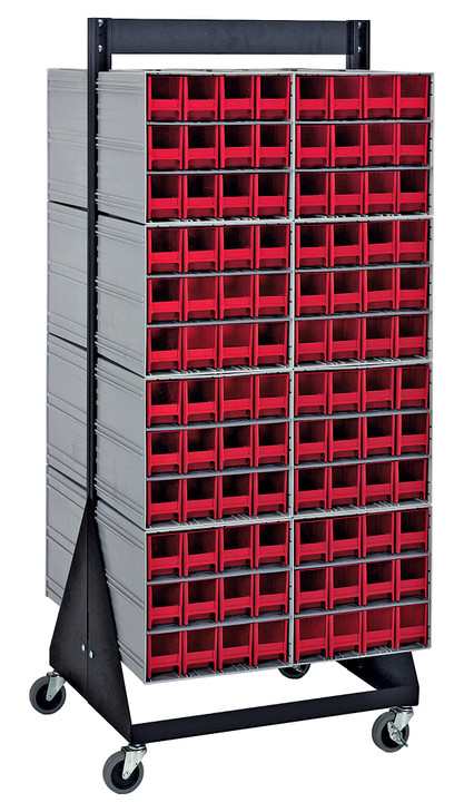 QIC-248-122RD Interlocking Storage Cabinets Floor Stand, double sided, 24"D x 23-5/8"W x 52"H, 750 lbs. load capacity, includes: (16) QIC-122, (192) red drawers, 14 gauge steel, black coated finish