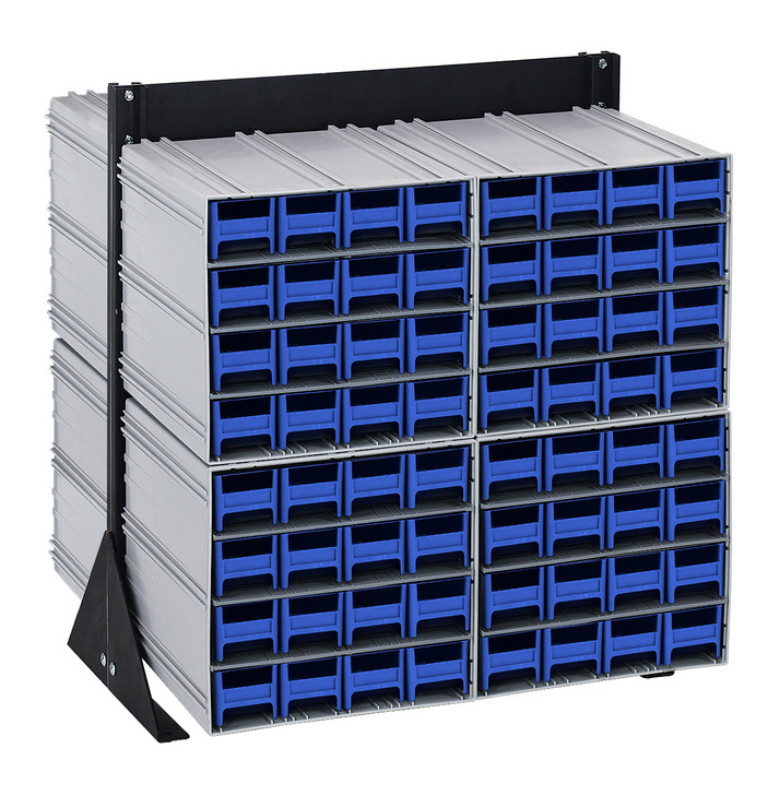 QIC-224-161BL Interlocking Storage Cabinets Floor Stand, double sided, 24"D x 23-5/8"W x 28"H, 750 lbs. load capacity, includes: (8) QIC-161, (128) blue drawers, 14 gauge steel, black coated finish