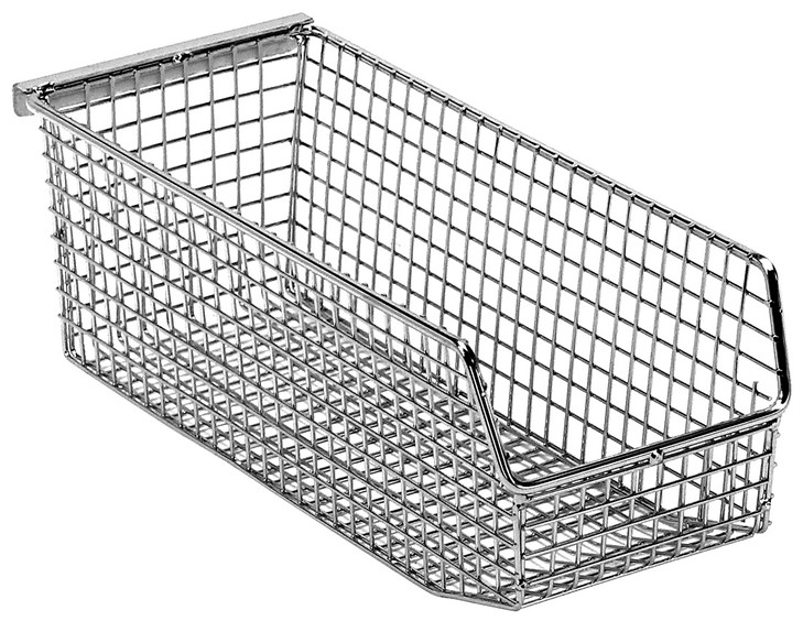 QMB524C Mesh Stack and Hang Bin, 11"W x 4-3/4"D x 4"H, rectangular, stackable, rear hanger, chrome finish