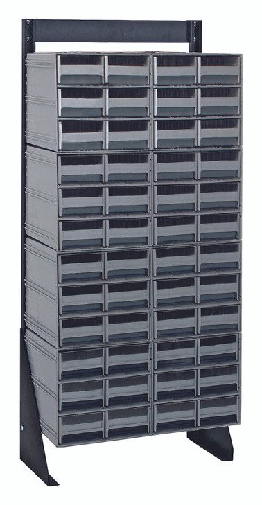 QIC-148-64GY Interlocking Storage Cabinets Floor Stand, single sided, 12"D x 23-5/8"W x 52"H, 300 lbs. load capacity, includes: (8) QIC-64, (48) gray drawers, 14 gauge steel, black coated finish