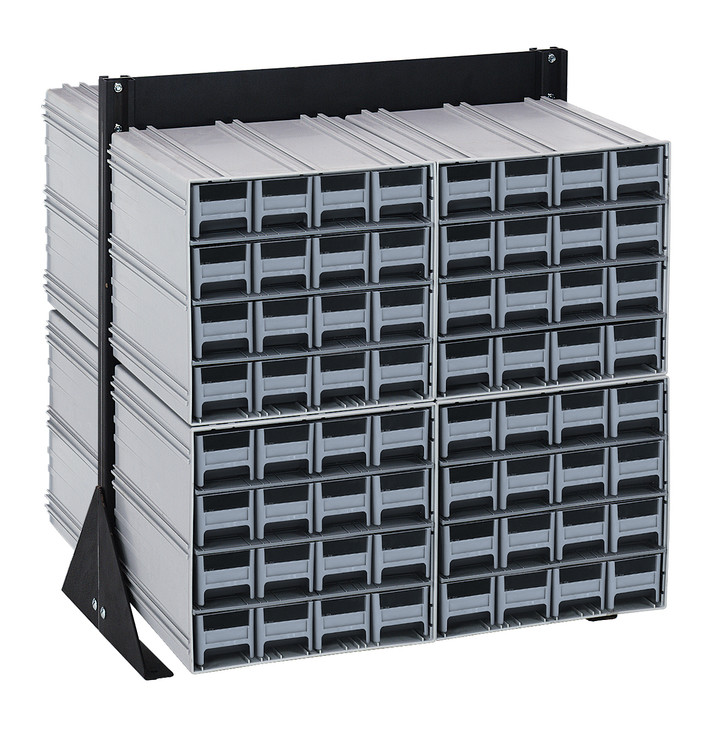 QIC-224-161GY Interlocking Storage Cabinets Floor Stand, double sided, 24"D x 23-5/8"W x 28"H, 750 lbs. load capacity, includes: (8) QIC-161, (128) gray drawers, 14 gauge steel, black coated finish