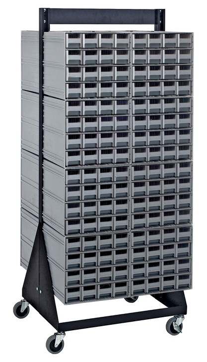 QIC-248-161GY Interlocking Storage Cabinets Floor Stand, double sided, 24"D x 23-5/8"W x 52"H, 750 lbs. load capacity, includes: (16) QIC-161, (256) gray drawers, 14 gauge steel, black coated finish