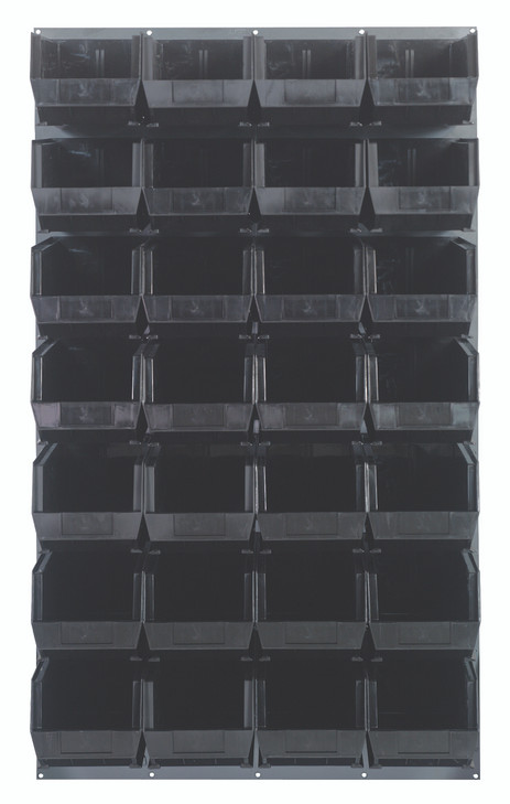 QLP-3661-240-28BK Louvered Panel, wall mounted, 36"L x 15"D x 61"H, includes: (28) QUS240, black bins, heavy-duty 16 gauge cold rolled steel, gray enamel coated finish (mounting hardware not included)