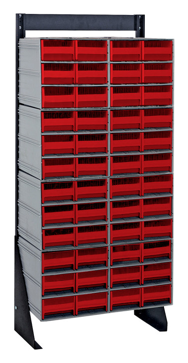 QIC-148-64RD Interlocking Storage Cabinets Floor Stand, single sided, 12"D x 23-5/8"W x 52"H, 300 lbs. load capacity, includes: (8) QIC-64, (48) red drawers, 14 gauge steel, black coated finish
