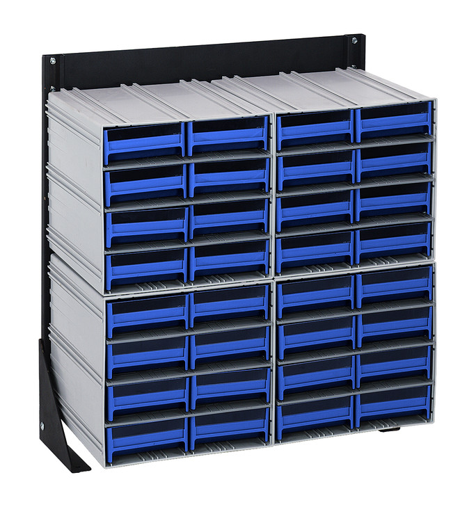 QIC-124-83BL Interlocking Storage Cabinets Floor Stand, single sided, 12"D x 23-5/8"W x 28"H, 300 lbs. load capacity, includes: (4) QIC-83, (32) blue drawers, 14 gauge steel, black coated finish