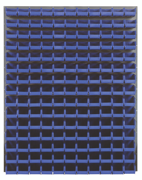 QLP-4861-220-165BL Louvered Panel, wall mounted, 48"L x 8"D x 61"H, includes: (165) QUS220, blue bins, heavy-duty 16 gauge cold rolled steel, gray enamel coated finish (mounting hardware not included)