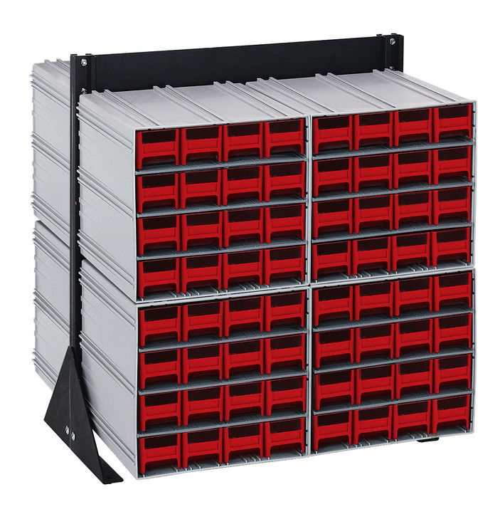 QIC-224-161RD Interlocking Storage Cabinets Floor Stand, double sided, 24"D x 23-5/8"W x 28"H, 750 lbs. load capacity, includes: (8) QIC-161, (128) red drawers, 14 gauge steel, black coated finish