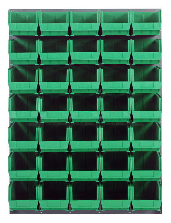 QLP-4861-240-35GN Louvered Panel, wall mounted, 48"L x 15"D x 61"H, includes: (35) QUS240, clear bins, heavy-duty 16 gauge cold rolled steel, gray enamel coated finish (mounting hardware not included)