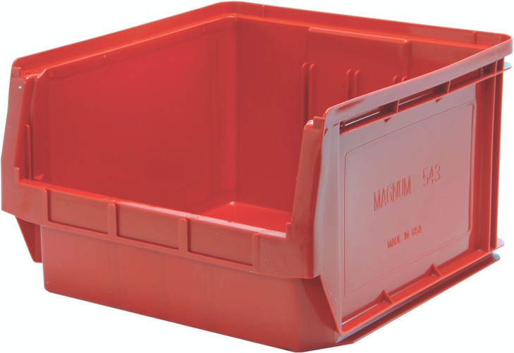 QMS543RD Magnum Bin, 19-3/4"L x 18-3/8"W x 11-7/8"H, 150 lbs. stack capacity, high density polypropylene, imprevious to most solvents, corrosion, rust and rot resistant, red, Made in USA