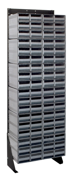 QIC-170-64GY Interlocking Storage Cabinets Floor Stand, single sided, 12"D x 23-5/8"W x 75"H, 300 lbs. load capacity, includes: (12) QIC-64, (72) gray drawers, 14 gauge steel, black coated finish