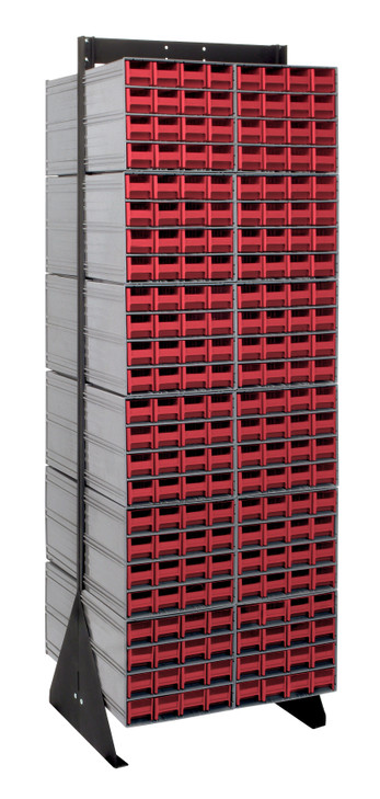 QIC-270-161RD Interlocking Storage Cabinets Floor Stand, double sided, 24"D x 23-5/8"W x 75"H, 750 lbs. load capacity, includes: (24) QIC-161, (384) red drawers, 14 gauge steel, black coated finish