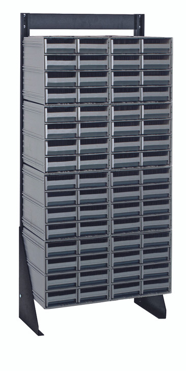 QIC-148-83GY Interlocking Storage Cabinets Floor Stand, single sided, 12"D x 23-5/8"W x 52"H, 300 lbs. load capacity, includes: (8) QIC-83, (64) gray drawers, 14 gauge steel, black coated finish