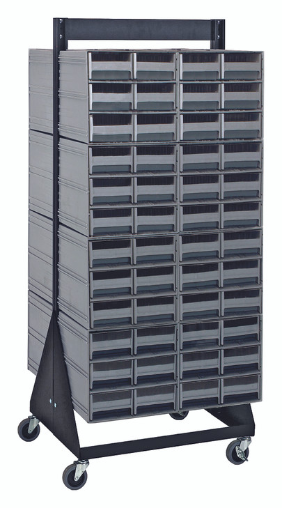 QIC-248-64GY Interlocking Storage Cabinets Floor Stand, double sided, 24"D x 23-5/8"W x 52"H, 750 lbs. load capacity, includes: (16) QIC-64, (96) gray drawers, 14 gauge steel, black coated finish