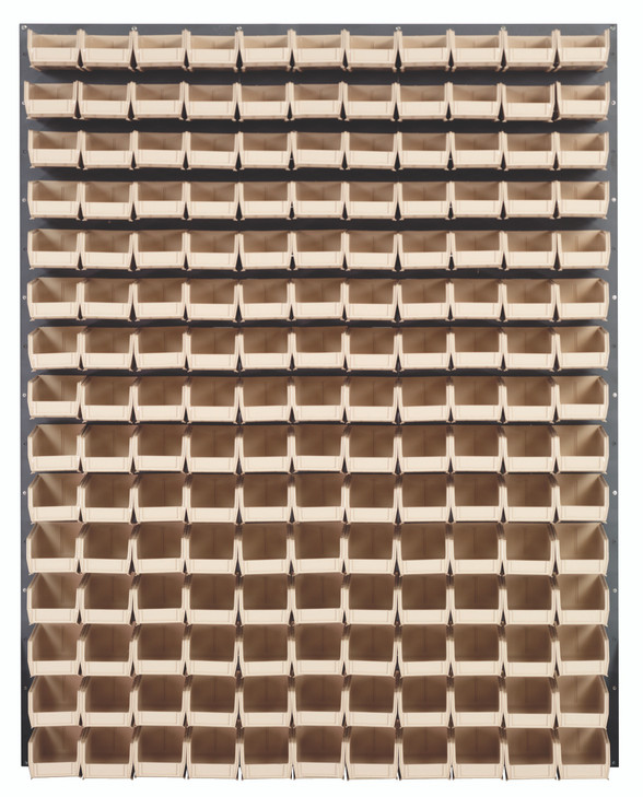 QLP-4861-220-165IV Louvered Panel, wall mounted, 48"L x 8"D x 61"H, includes: (165) QUS220, clear bins, heavy-duty 16 gauge cold rolled steel, gray enamel coated finish (mounting hardware not included)