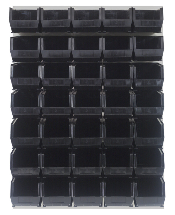 QLP-4861HC-240-35BK Louvered Panel, wall mounted, 48"L x 15"D x 61"H, includes: (35) QUS240, black bins, heavy-duty 16 gauge cold rolled steel, oyster white enamel coated finish (mounting hardware not included)