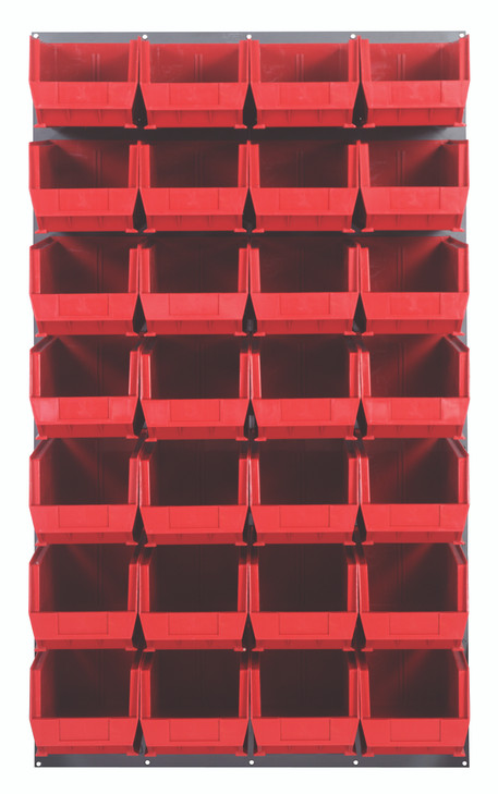 QLP-3661-240-28RD Louvered Panel, wall mounted, 36"L x 15"D x 61"H, includes: (28) QUS240, clear bins, heavy-duty 16 gauge cold rolled steel, gray enamel coated finish (mounting hardware not included)