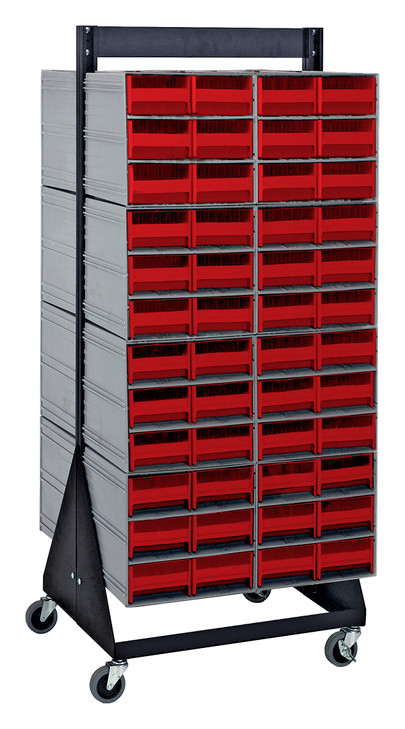 QIC-248-64RD Interlocking Storage Cabinets Floor Stand, double sided, 24"D x 23-5/8"W x 52"H, 750 lbs. load capacity, includes: (16) QIC-64, (96) red drawers, 14 gauge steel, black coated finish