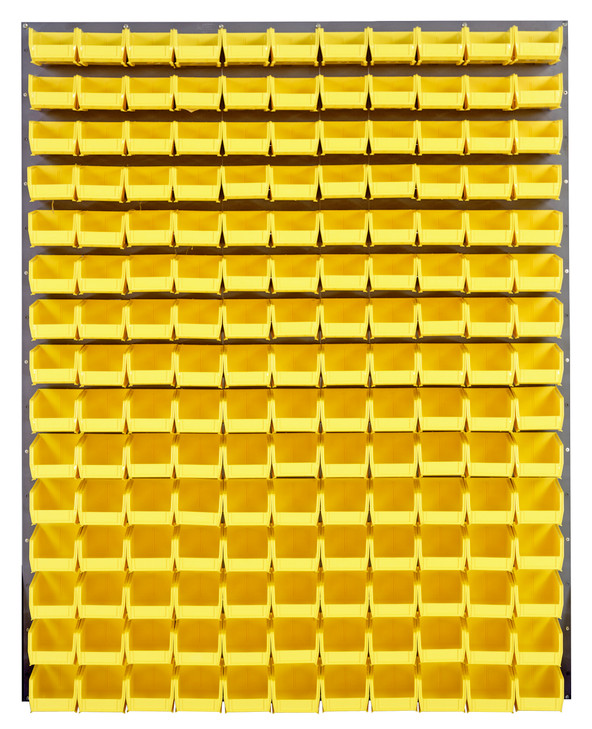 QLP-4861-220-165YL Louvered Panel, wall mounted, 48"L x 8"D x 61"H, includes: (165) QUS220, clear bins, heavy-duty 16 gauge cold rolled steel, gray enamel coated finish (mounting hardware not included)