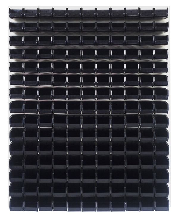 QLP-4861HC-220-165BK Louvered Panel, wall mounted, 48"L x 8"D x 61"H, includes: (165) QUS220, black bins, heavy-duty 16 gauge cold rolled steel, oyster white enamel coated finish (mounting hardware not included)