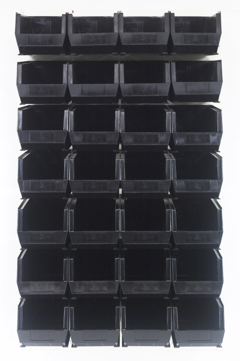 QLP-3661HC-240-28BK Louvered Panel, wall mounted, 36"L x 15"D x 61"H, includes: (28) QUS240, black bins, heavy-duty 16 gauge cold rolled steel, oyster white enamel coated finish (mounting hardware not included)