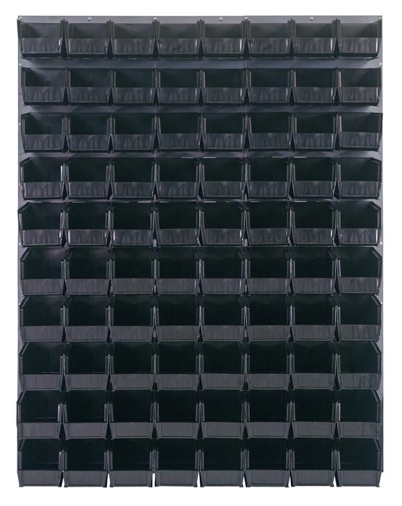 QLP-4861-230-80BK Louvered Panel, wall mounted, 48"L x 11"D x 61"H, includes: (80) QUS230, black bins, heavy-duty 16 gauge cold rolled steel, gray enamel coated finish (mounting hardware not included)