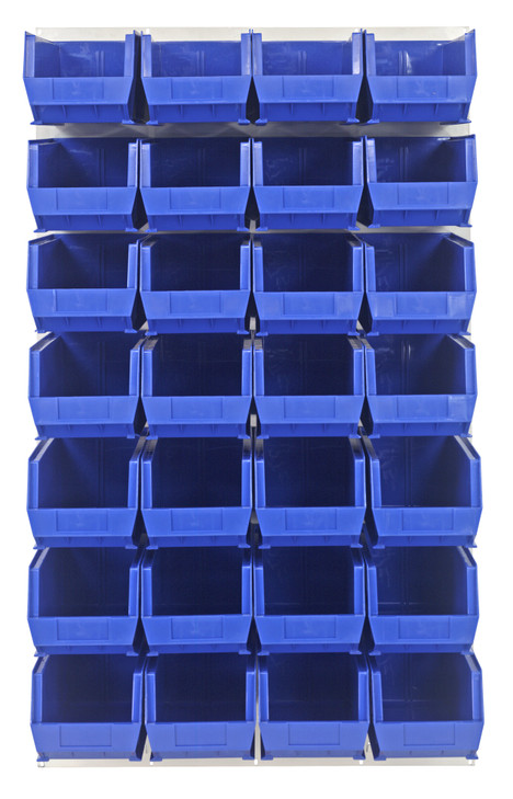 QLP-3661HC-240-28BL Louvered Panel, wall mounted, 36"L x 15"D x 61"H, includes: (28) QUS240, blue bins, heavy-duty 16 gauge cold rolled steel, oyster white enamel coated finish (mounting hardware not included)