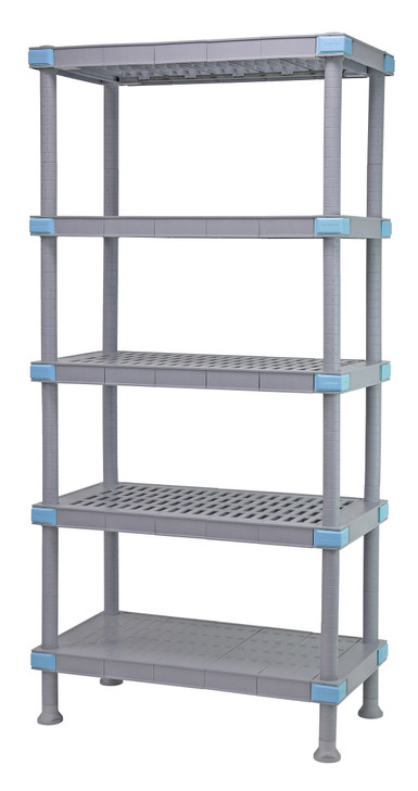 QP245462VS-5 Millenia Shelving Unit, 54"W x 24"D x 62"H, 2000 lbs load capacity, includes: (5) open grid shelves with removable shelf mats, (4) posts and dunnage stand, all polymer, rust proof, gray finish, NSF, Made in USA