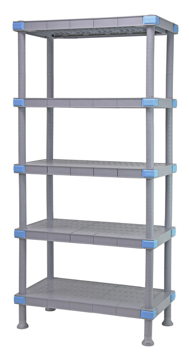 QP242474V3S1 Millenia Shelving Unit, 24"W x 24"D x 74"H, 2000 lbs load capacity, includes: (3) open and (1) solid grid shelves with removable shelf mats and (4) posts, all polymer, rust proof, gray finish, NSF, Made in USA