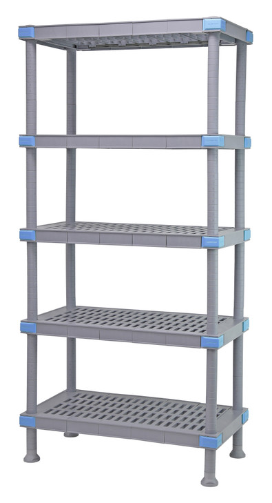 QP246086VS-5 Millenia Shelving Unit, 60"W x 24"D x 86"H, 2000 lbs load capacity, includes: (5) open grid shelves with removable shelf mats, (4) posts and dunnage stand, all polymer, rust proof, gray finish, NSF, Made in USA