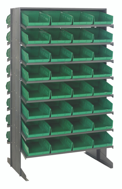 QPRD-107GN Pick Rack, slopped, double sided, 24"L x 36"W x 60"H, 800 lbs. capacity, (16) shelves configuration, includes: (64) QSB107 green bins