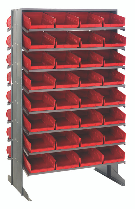 QPRD-107RD Pick Rack, slopped, double sided, 24"L x 36"W x 60"H, 800 lbs. capacity, (16) shelves configuration, includes: (64) QSB107 red bins