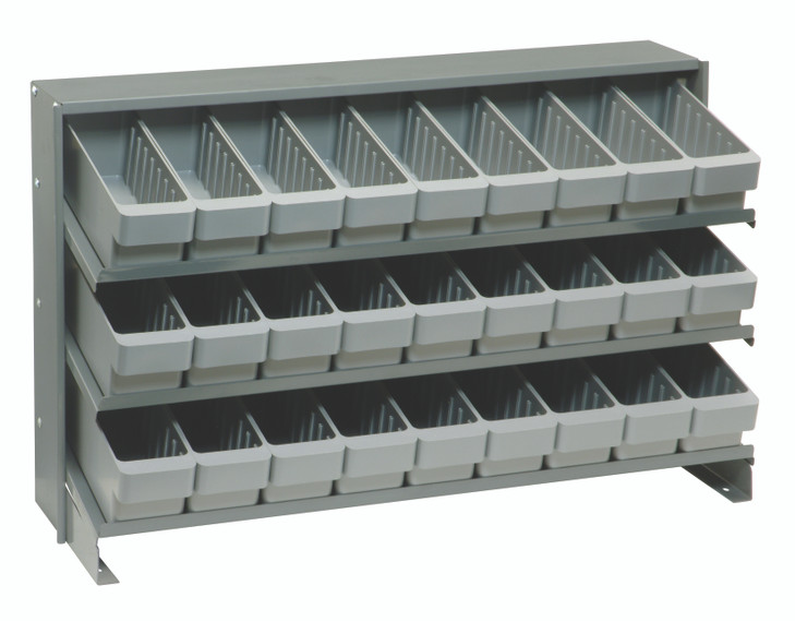 QPRHA-501GY Pick Rack, slopped, bench style, 12-1/2"L x 36"W x 23"H, 250 lbs. capacity, (3) shelves configuration, includes: (27) QED501 gray bins