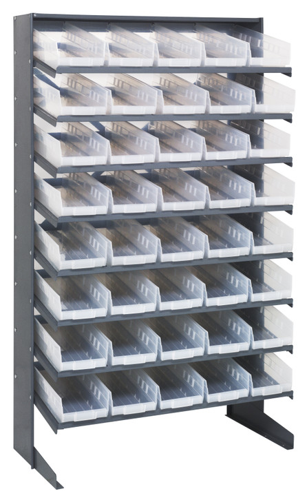QPRS-104CL Pick Rack, slopped, single sided, 18"D x 36"W x 60"H, 400 lbs. capacity, includes: (8) shelves and (40) QSB104 clear bins, galvanized steel