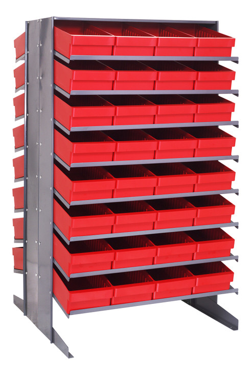 QPRD-606RD Pick Rack, slopped, double sided, 36"L x 36"W x 60"H, 800 lbs. capacity, (16) shelves configuration, includes: (64) QED606 red bins