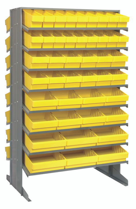 QPRD-5678YL Pick Rack, slopped, double sided, 24"L x 36"W x 60"H, 800 lbs. capacity, (16) shelves configuration, includes: (36) QED501, (24) QED601, (16) QED701 and (12) QED801 yellow bins