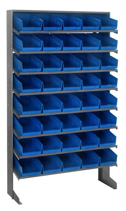 QPRS-102BL Pick Rack, slopped, single sided, 12"D x 36"W x 60"H, 400 lbs. capacity, includes: (8) shelves and (40) QSB102 blue bins, galvanized steel