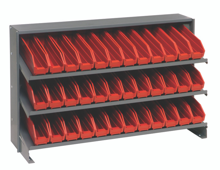 QPRHA-100RD Pick Rack, slopped, bench style, 12-1/2"L x 36"W x 23"H, 250 lbs. capacity, (3) shelves configuration, includes: (36) QSB100 red bins