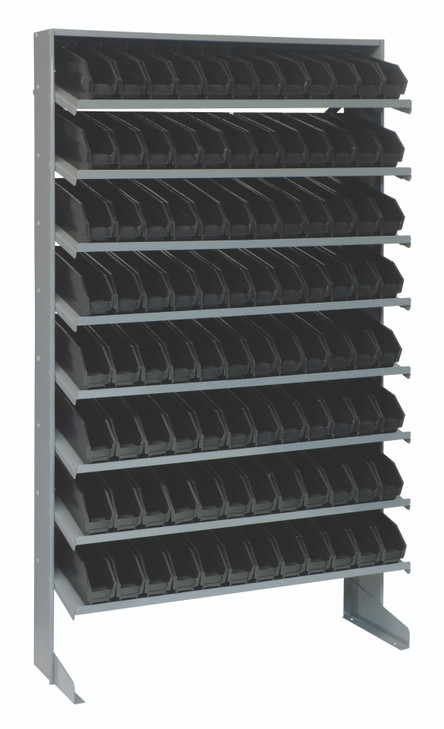 QPRS-100BK Pick Rack, slopped, single sided, 12"D x 36"W x 60"H, 400 lbs. capacity, includes: (8) shelves and (96) QSB100 black bins, galvanized steel