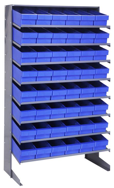 QPRS-602BL Pick Rack, slopped, single sided, 18"D x 36"W x 60"H, 400 lbs. capacity, includes: (8) shelves and (48) QED602 blue bins, galvanized steel