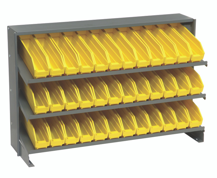 QPRHA-100YL Pick Rack, slopped, bench style, 12-1/2"L x 36"W x 23"H, 250 lbs. capacity, (3) shelves configuration, includes: (36) QSB100 yellow bins